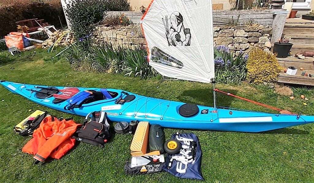 Colin's kayak challenge kit laid out.