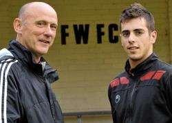Fort FC manager Danny Conlon with keeper Sergio Soto.