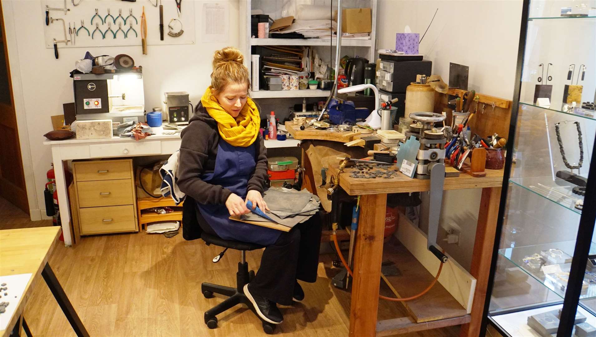 Lindsey at work in her studio in Thurso.