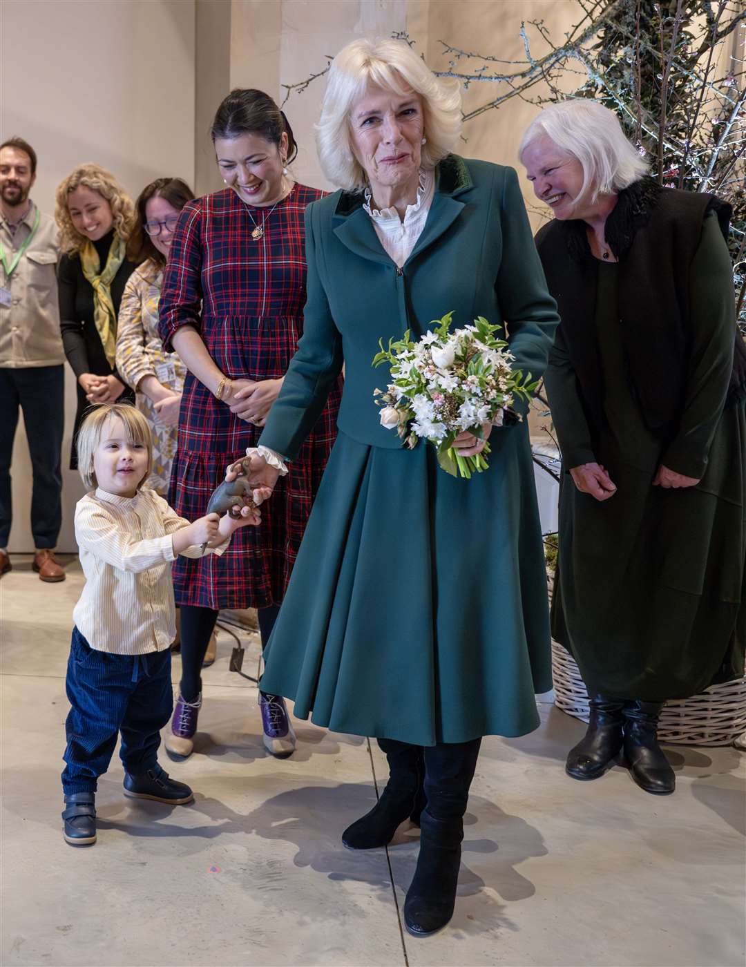 Queen Camilla met 3-year-old Max Woodward at the exhibition (Paul Grover/Daily Telegraph)