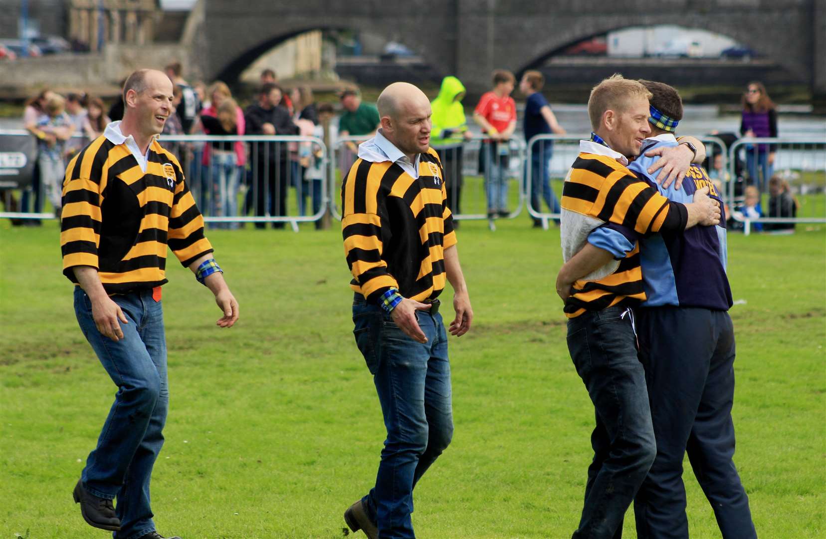 Halkirk's tug-of-war team (in yellow and black) defeated their Forss opponents after three pulls. Picture: Alan Hendry