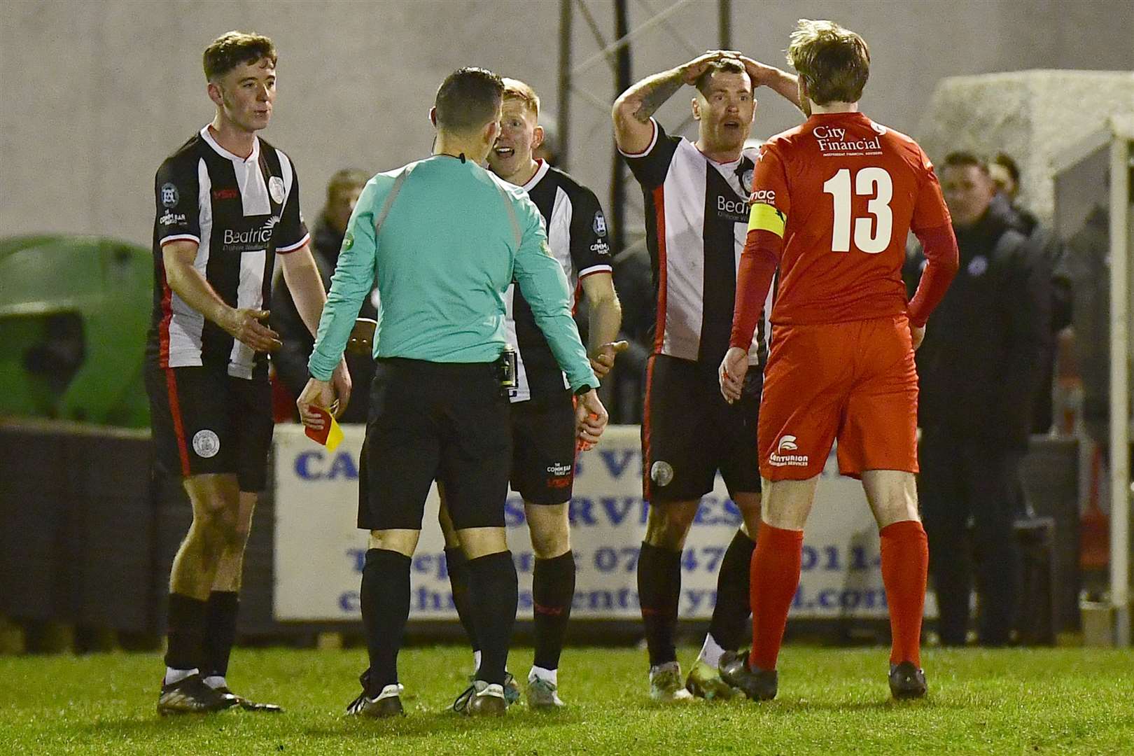 Gordon MacNab holds his head in astonishment after referee Billy Baxter shows him a second yellow and subsequent red card. Picture: Mel Roger