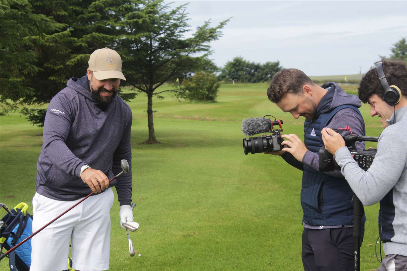 Peter Finch and his team making their YouTube video at Thurso Golf Club. Picture: Chris Bacon