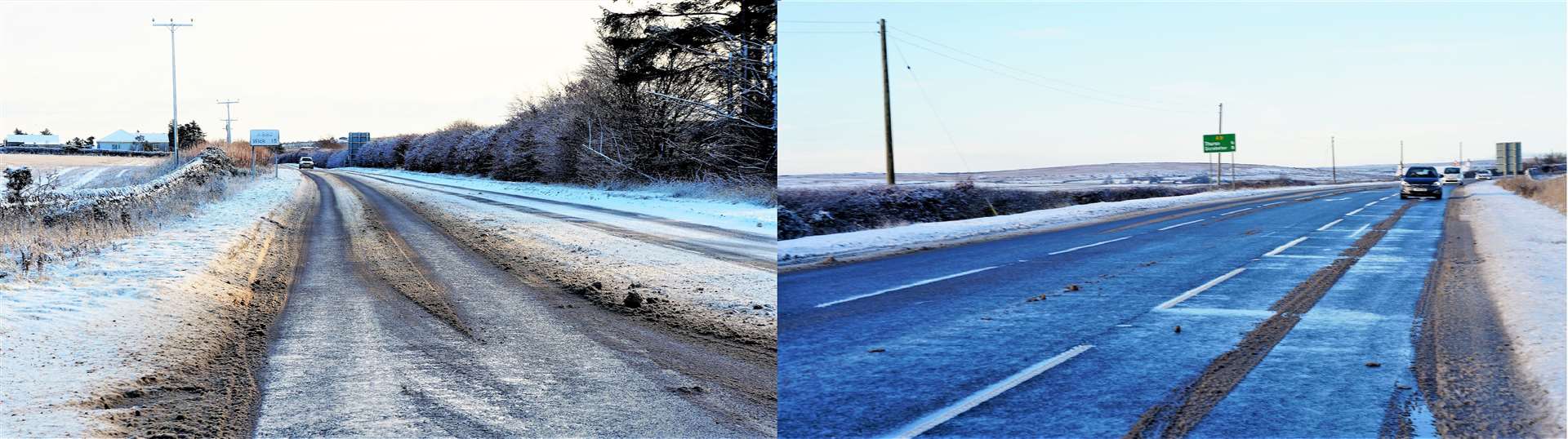 There is a striking difference between the roads either side of the junction. The council maintained A882 is on the left and the BEAR Scotland road on the right. Picture: DGS