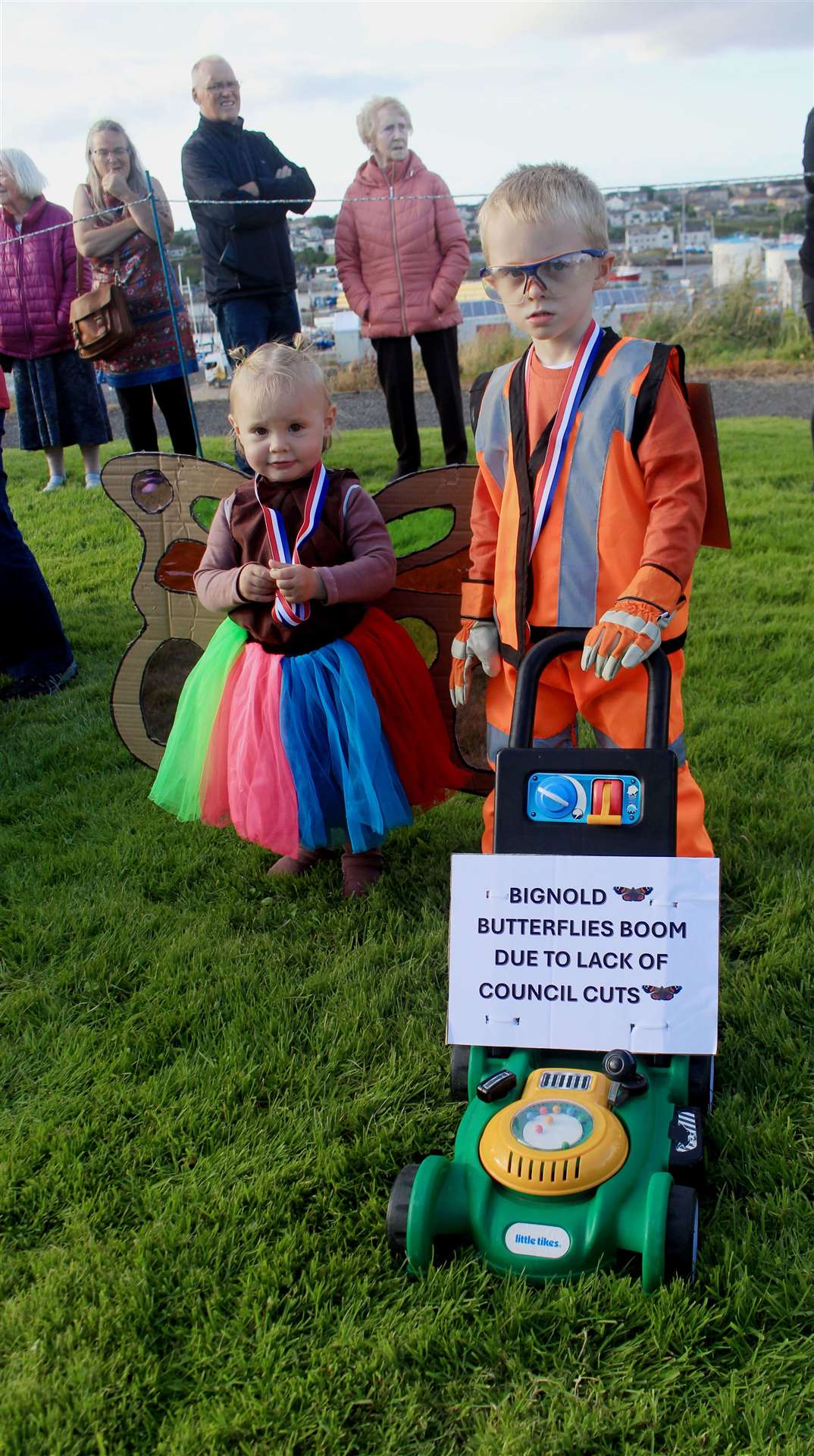Logan (4) and one-year-old Isla Muir were encouraging biodiversity by leaving the grass uncut. Picture: Alan Hendry
