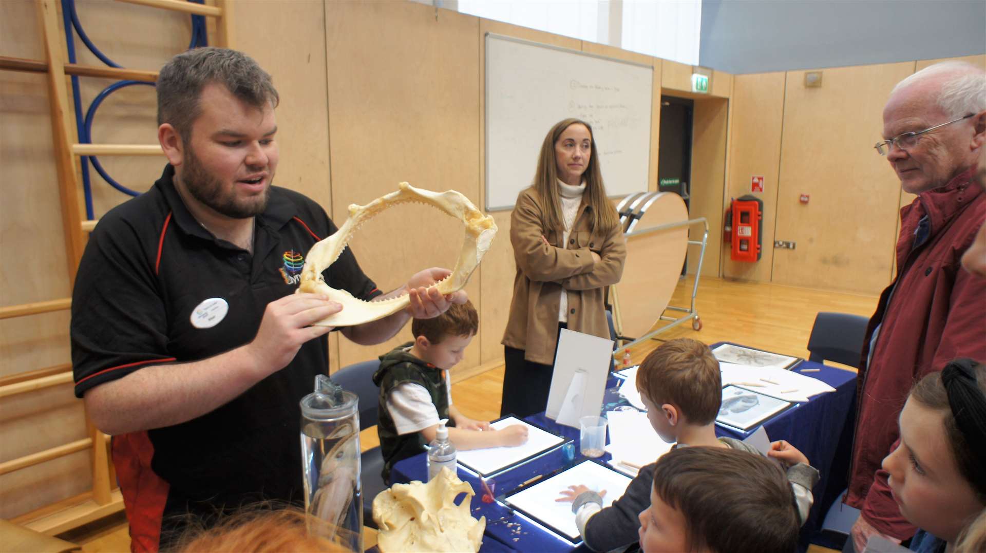 Chris George from Dynamic Earth with a shark's jaw. Picture: DGS