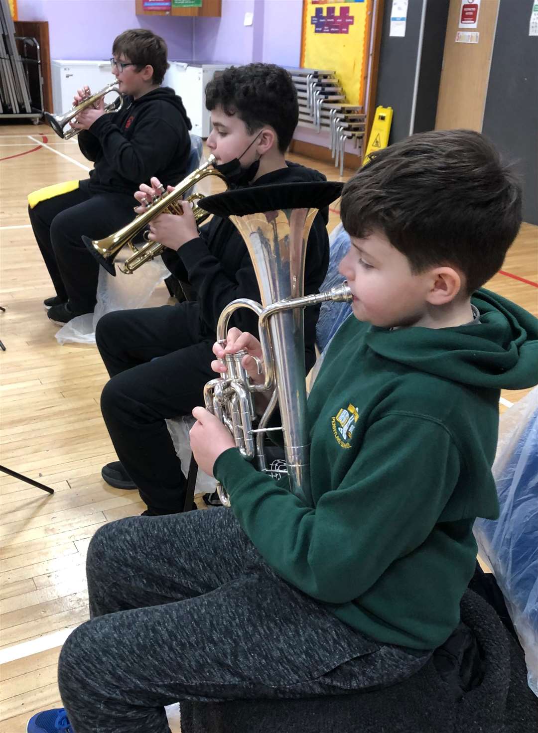 The Caithness Junior Orchestra brass section in rehearsal last season.