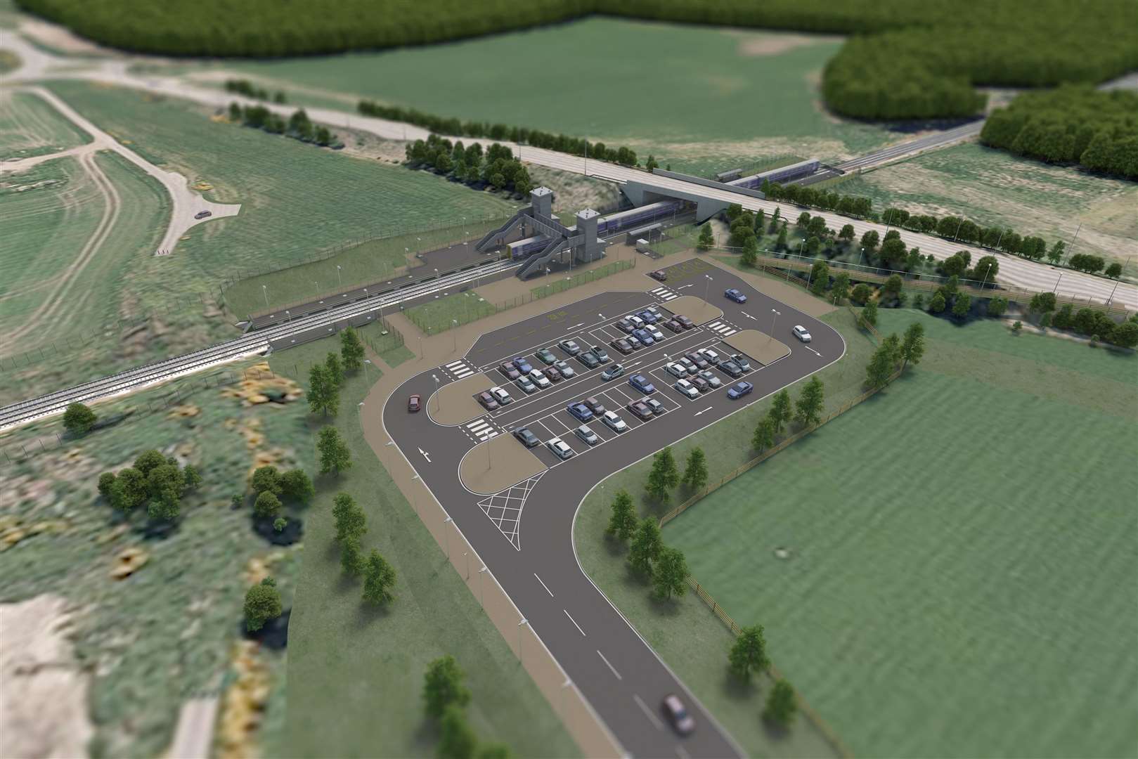 An artist's impression of the planned new railway station at Dalcross, next to Inverness Airport. Picture: Network Rail