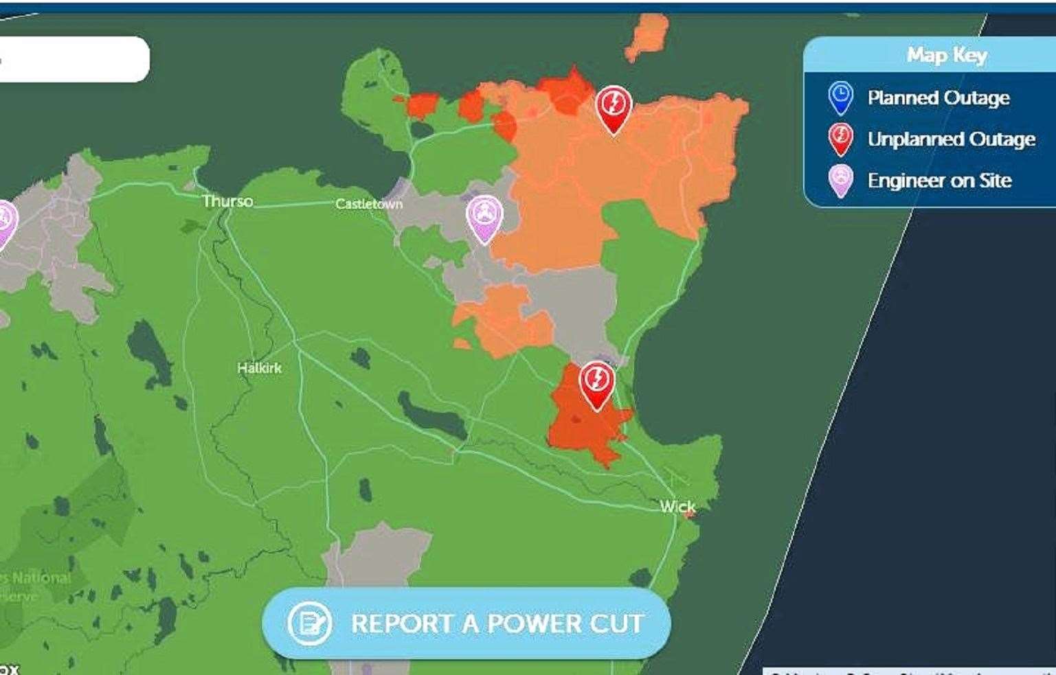 Power outage map from 10am today.