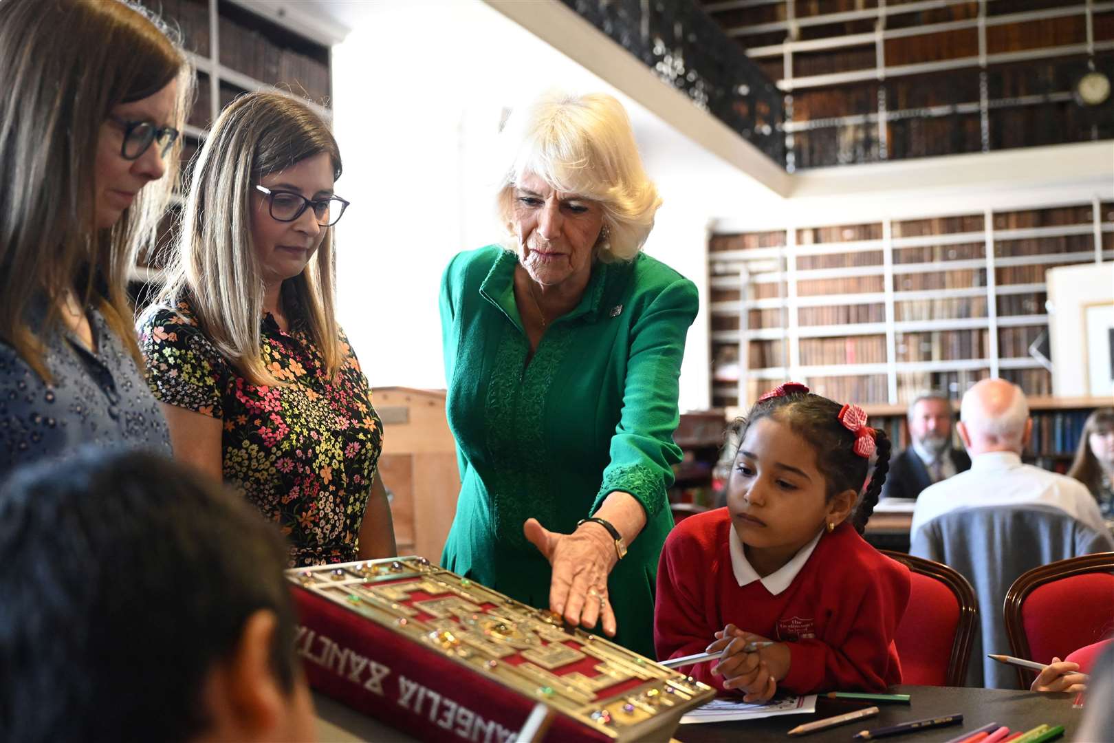 Queen Camilla during a visit to Robinson Library, Armagh, Co Armagh (PA)