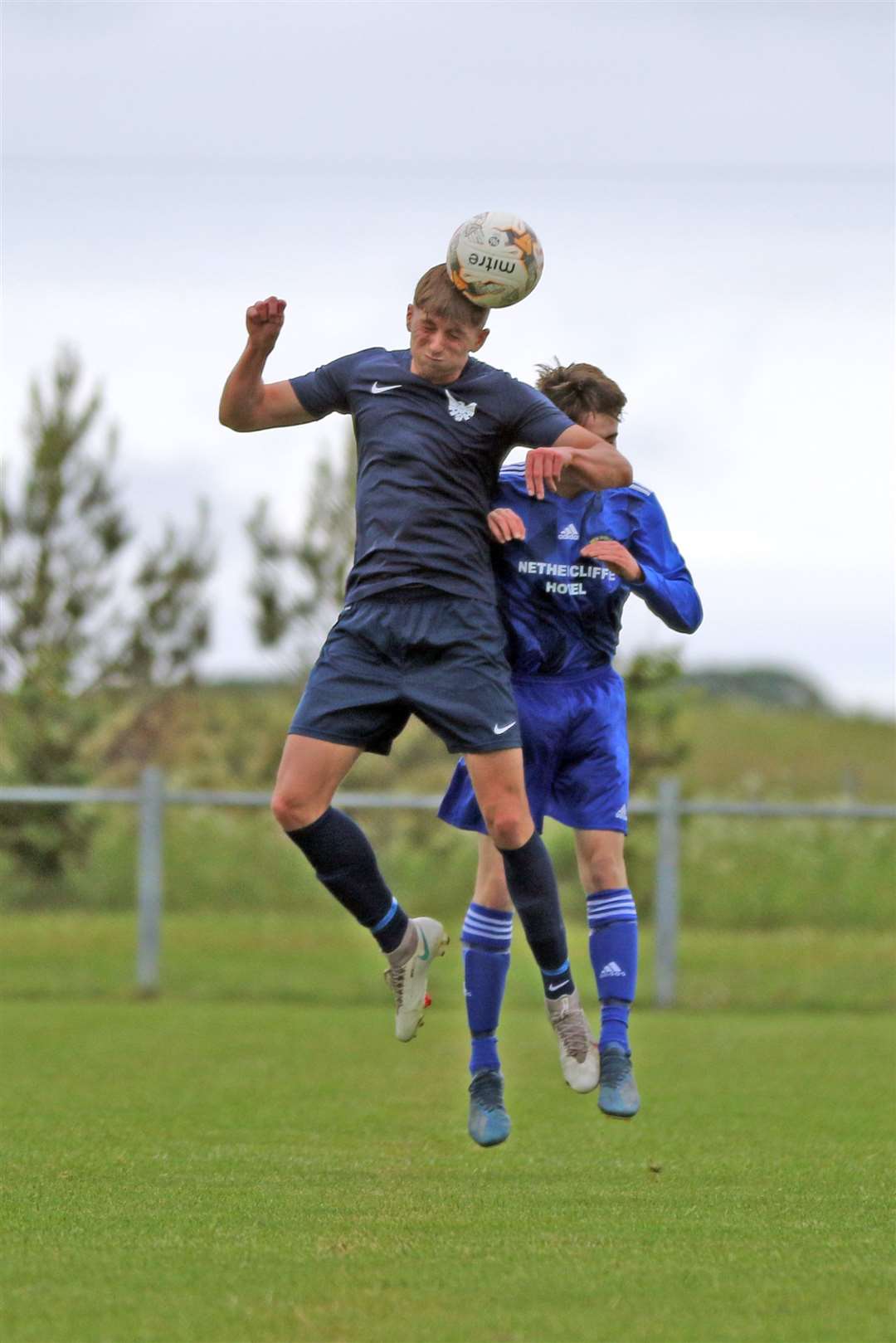 Hotspur striker Ben Gordon wins a header during the victory over Wick Thistle. Picture: James Gunn