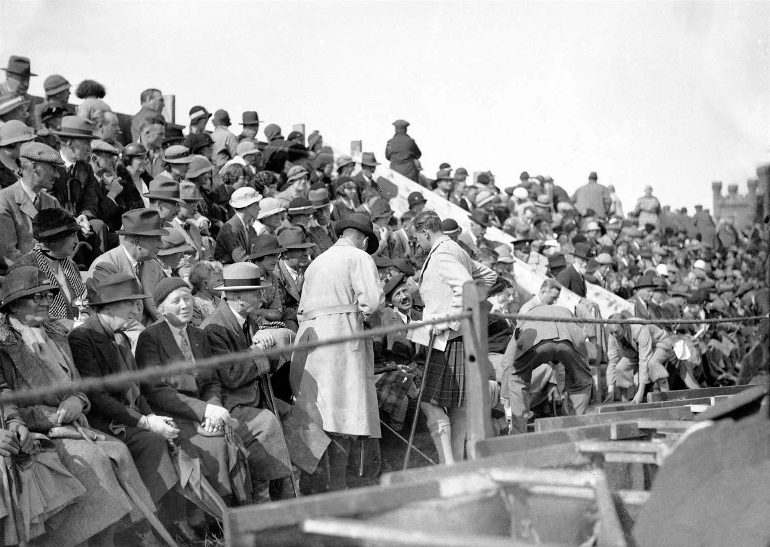 Sir Archibald Sinclair in the kilt, speaking to some spectators at the centenary show. This show brought in record attendance and takings of £600. Photograph courtesy of the Wick Society, Johnston Collection