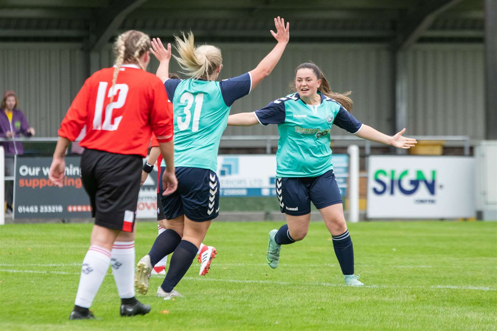 Emily McAuslan celebrates her second-half goal, making it 3-1 to Buckie. Picture: Daniel Forsyth