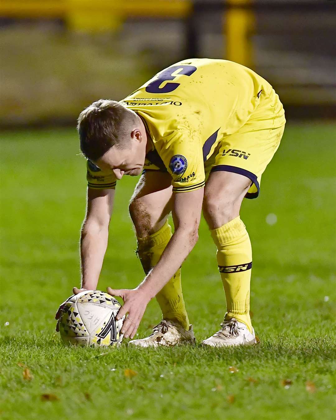 Wick player/manager Gary Manson places the ball on the spot before firing home the winner at Huntly. Picture: Mel Roger