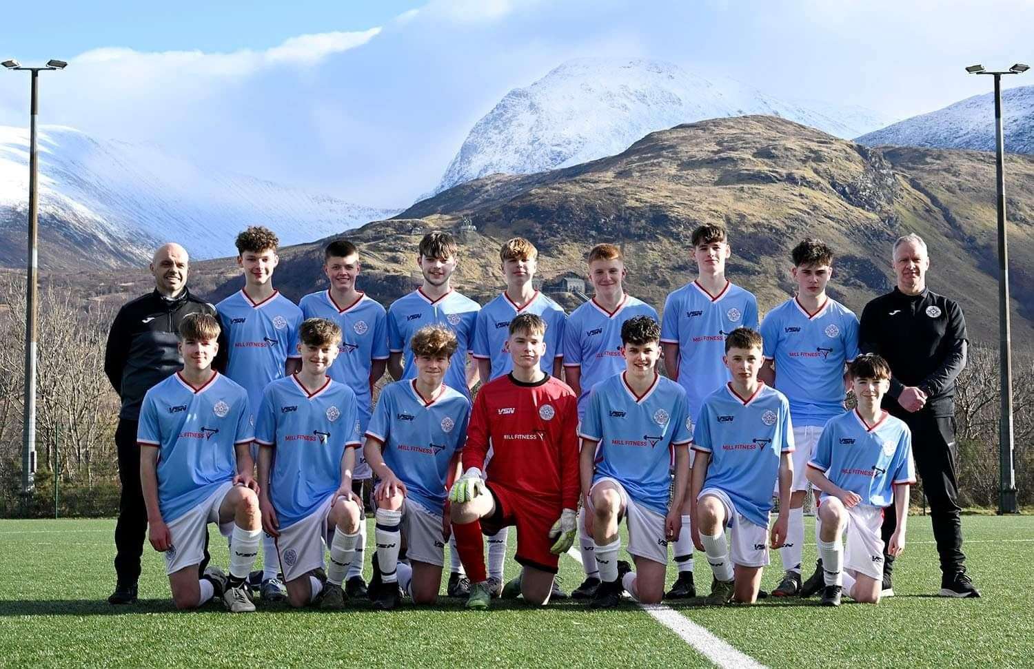 Caithness United under-16s in Fort William, with Ben Nevis in the background. Picture: Iain Ferguson / alba.photos