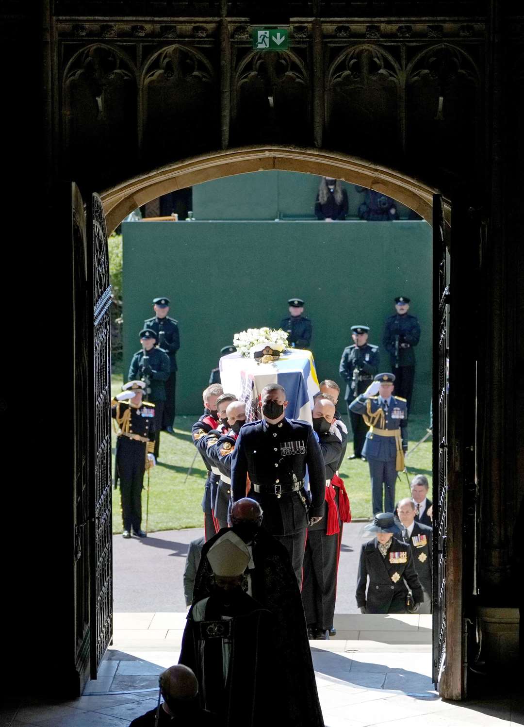 The Duke of Edinburgh’s coffin is carried into his funeral service (Danny Lawson/PA)