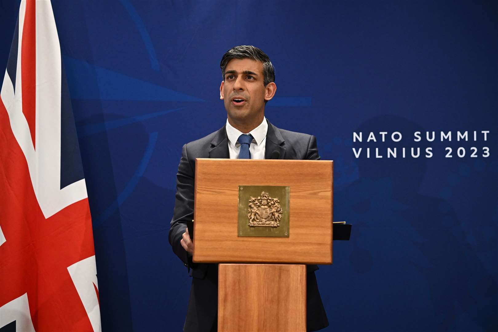 Prime Minister Rishi Sunak addresses a press conference at the end of the Nato summit (PA)