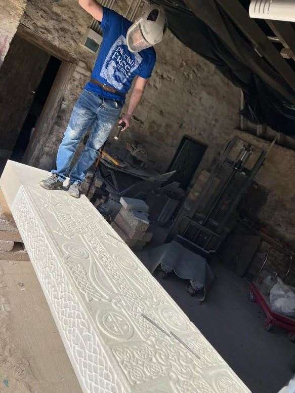 David McGovern checks his work as the new Skinnet cross-slab nears completion in his Angus workshop.