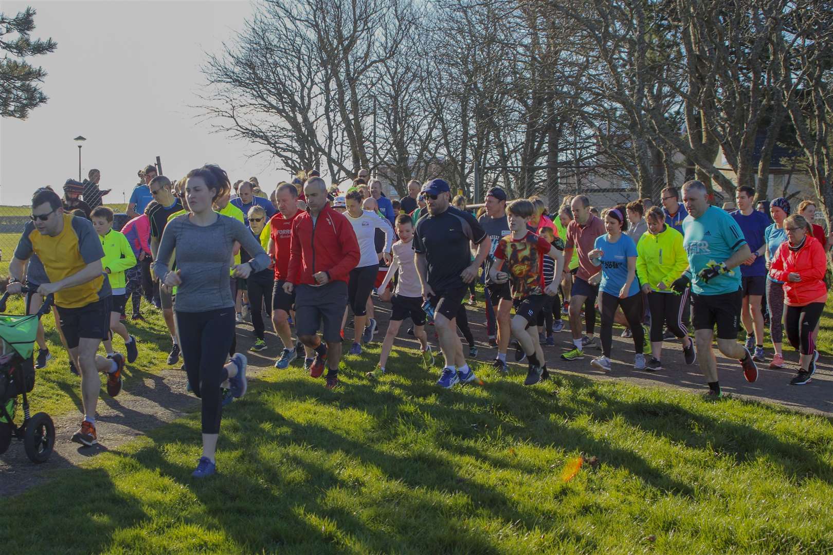 Just some of the 95 runners who gathered in Thurso on April 13 to celebrate the anniversary of Thurso Park run.