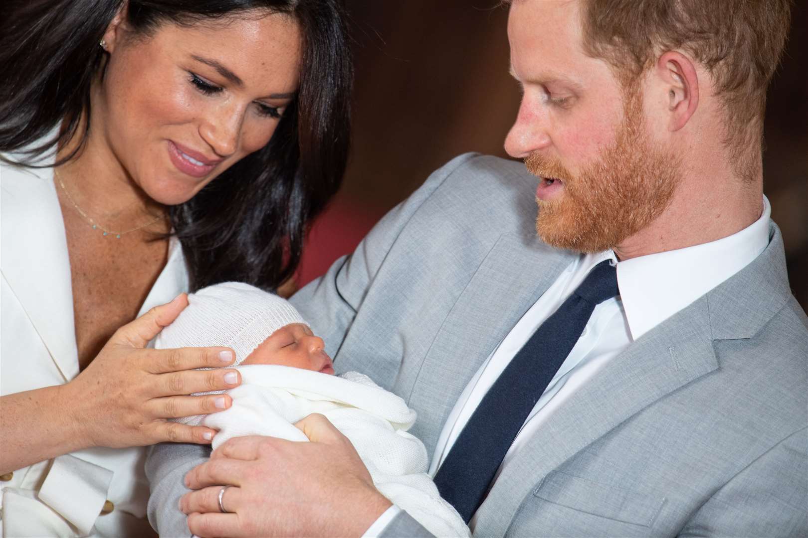 The Duke and Duchess of Sussex with their newborn son (Dominic Lipinski/PA)