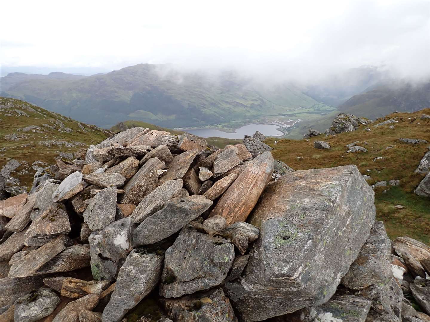 A view from the summit cairn to Morvich at the head of Loch Duich.
