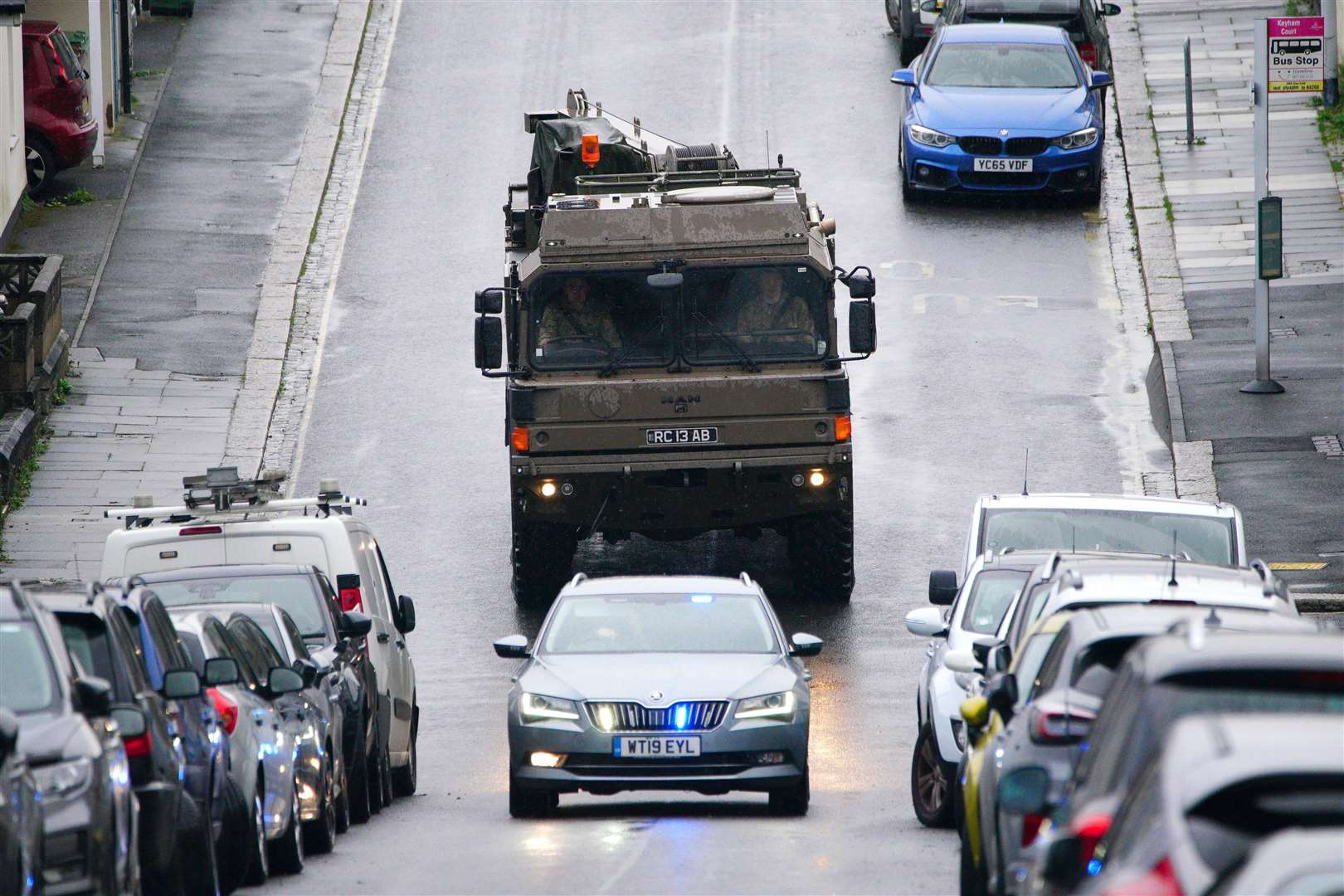 A military vehicle at the scene near St Michael Avenue, Plymouth (Ben Birchall/PA)