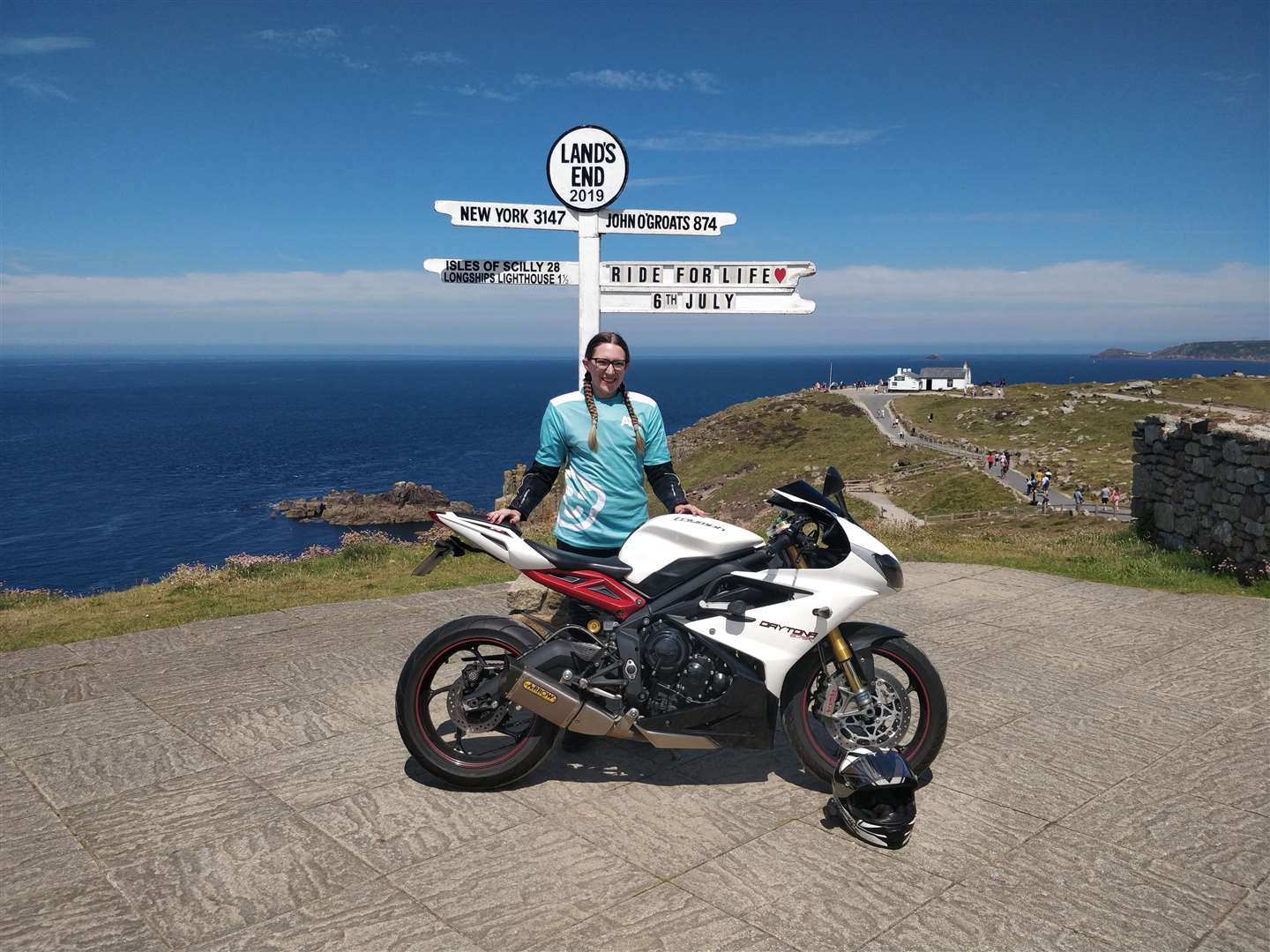 Emily preparing to set off from Land’s End.
