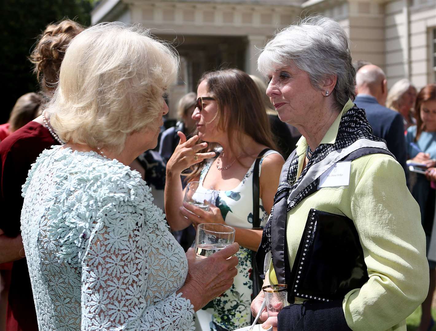 The Duchess of Cornwall, left, speaking to Diana Parkes (Philip Toscano/PA)