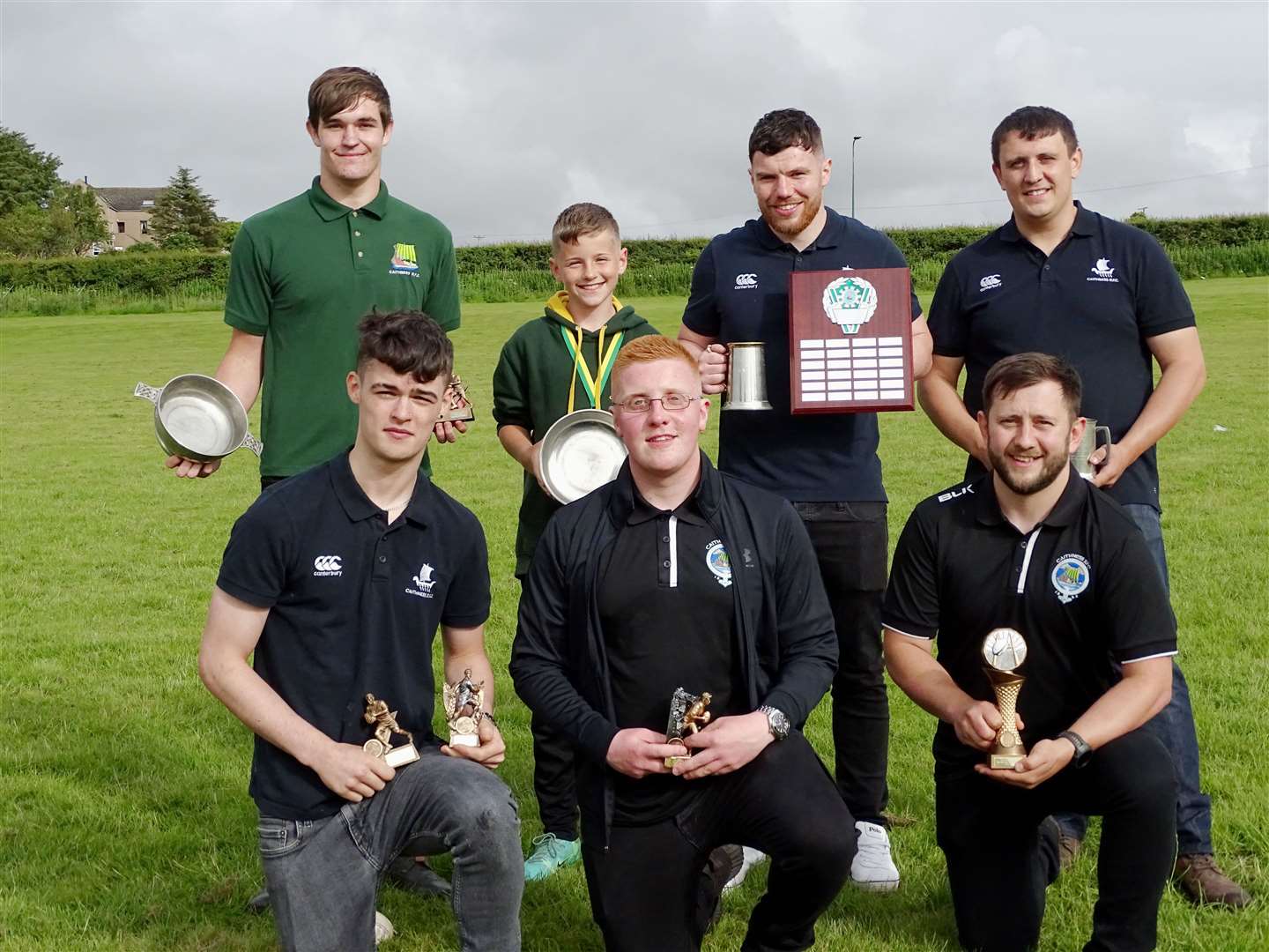 Men's awards winners. Back row: Max Kennedy, Rory Anderson (son of player of the year Grant Anderson), Charlie Quinn, Duncan MacMillan. Front: Danny MacLeod, Jamie Mowat, Gordie Macleod. Picture: Anja Johnston