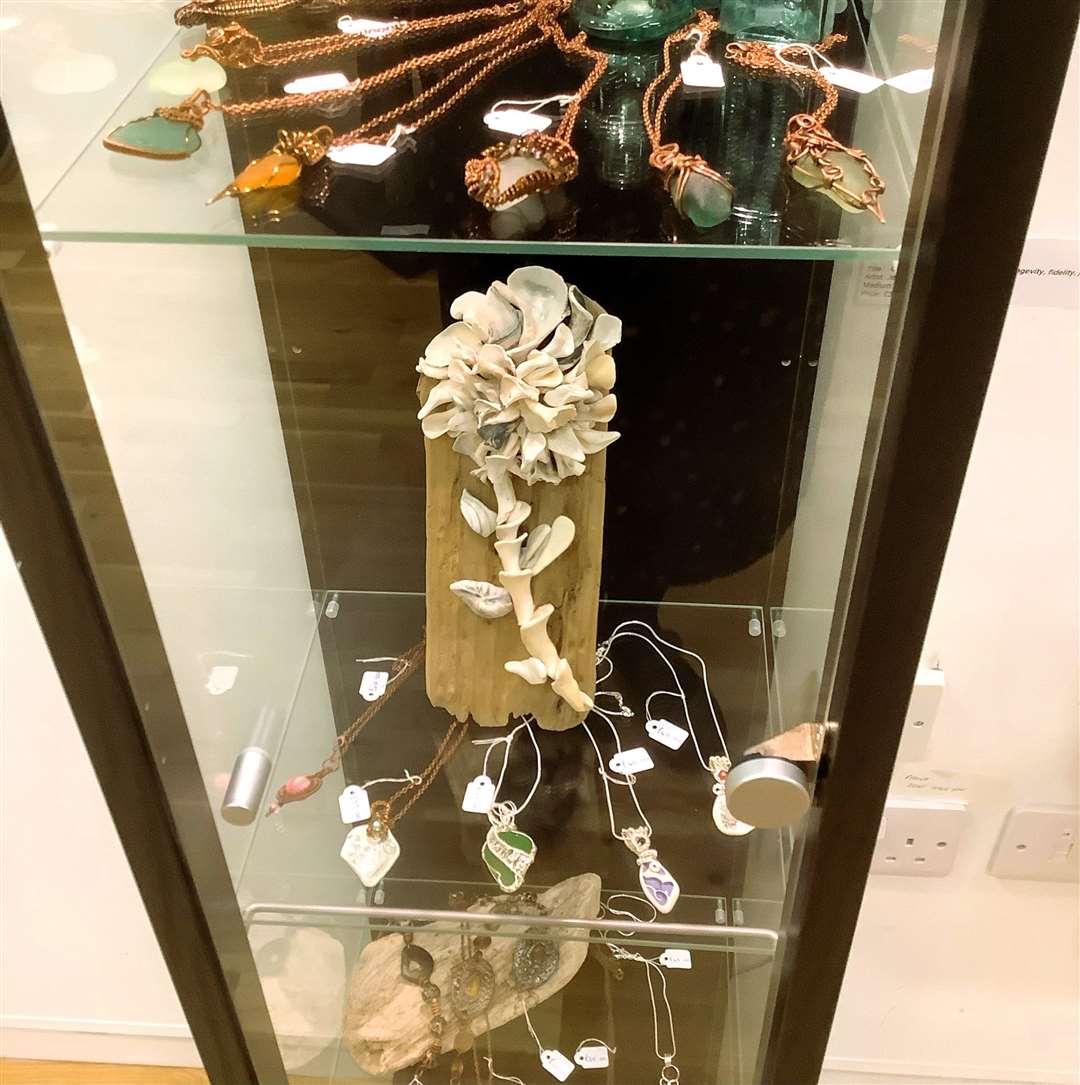 Jean Alexander has a cabinet of her jewellery at the show.