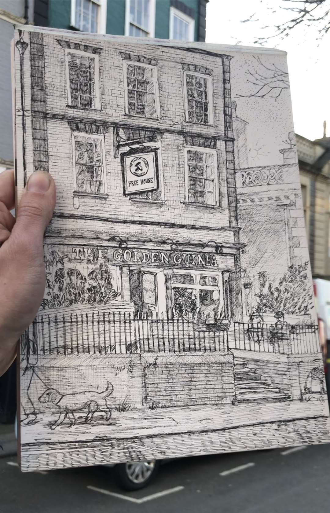 Mr Morris’s drawing of The Golden Guinea in Bristol (Instagram/@frankspubdrawings/PA)