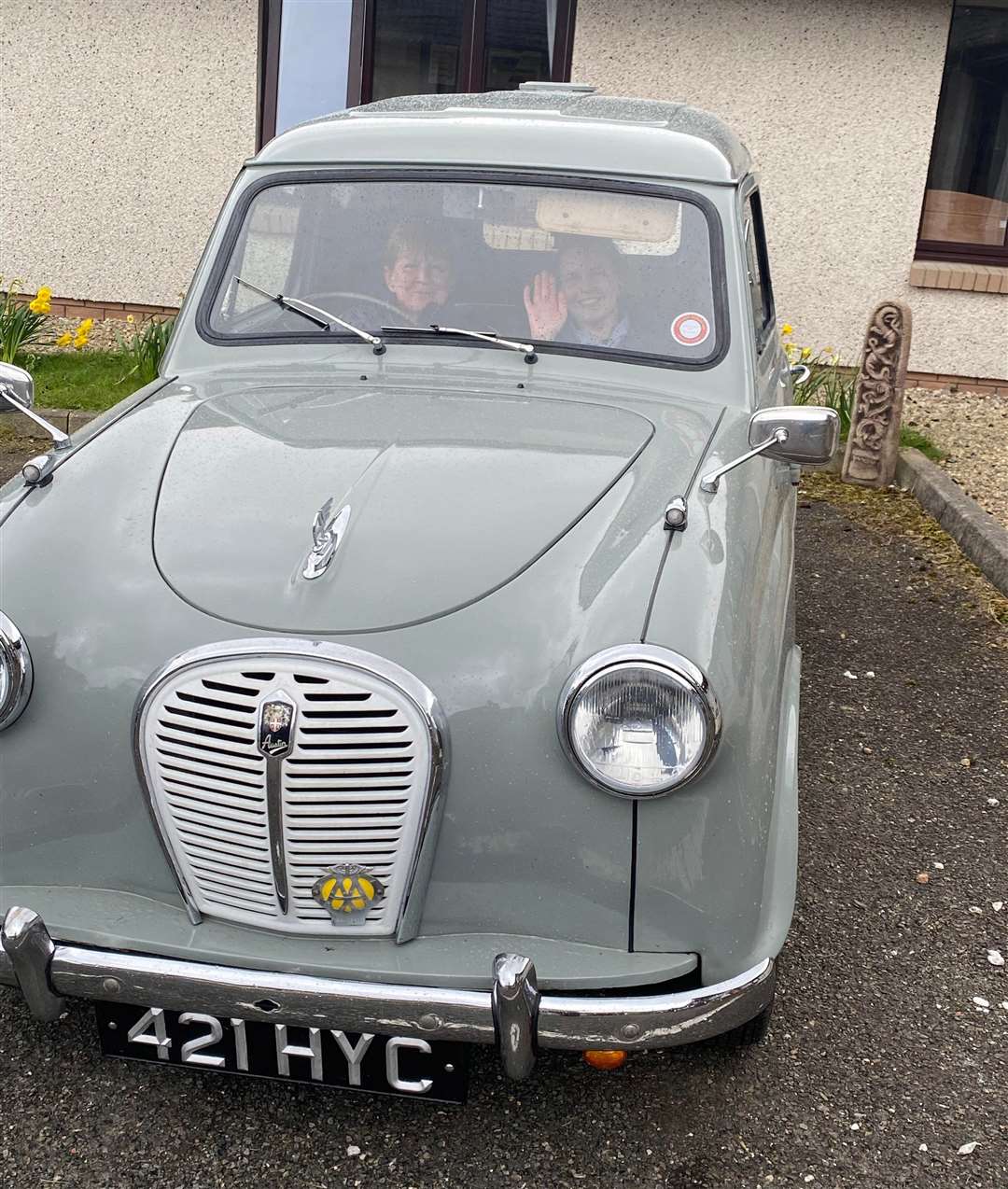 Nurse Wilma Henderson and care practitioner Zoe Rothera in one of the classic cars.