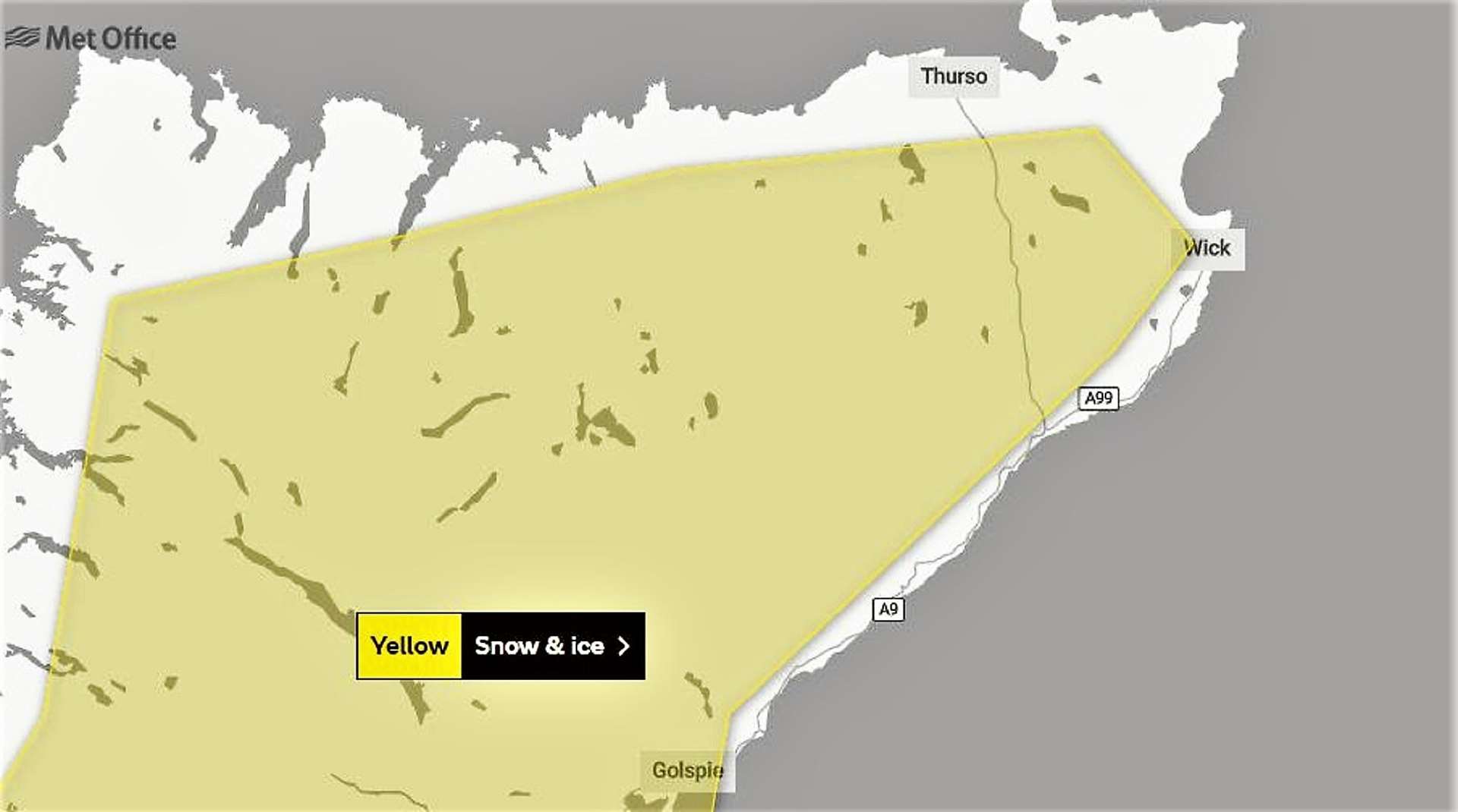 Met Office map warning of snow and ice for Friday.