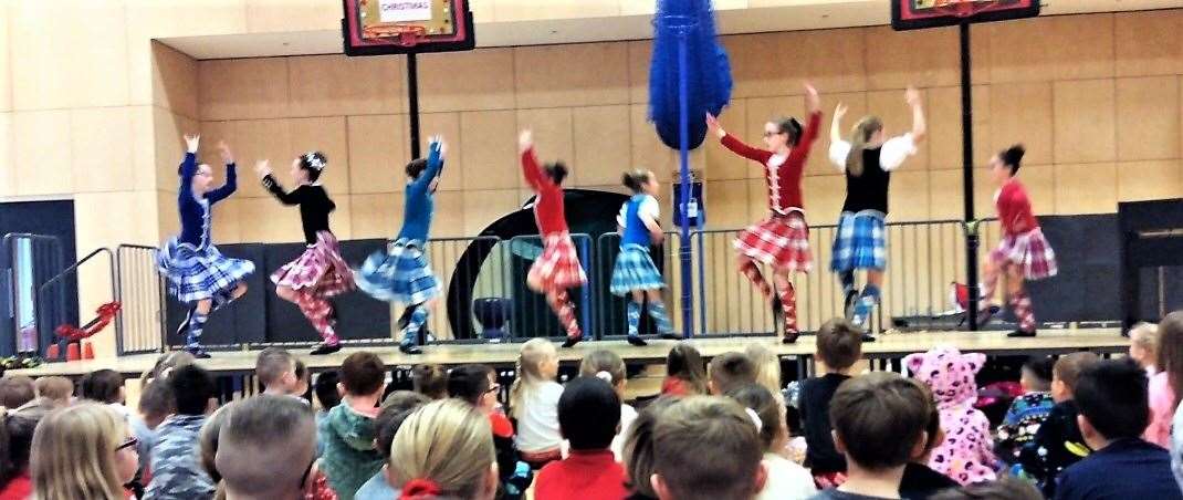 Highland dancers perform at Noss Primary School for the end of term service.