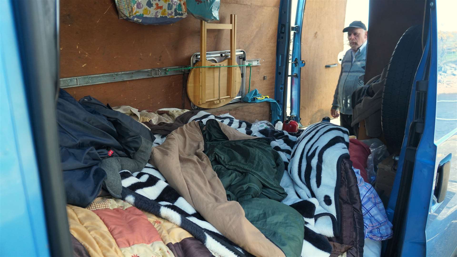 The pensioner showed the inside of his van and where he sleeps. Picture: DGS