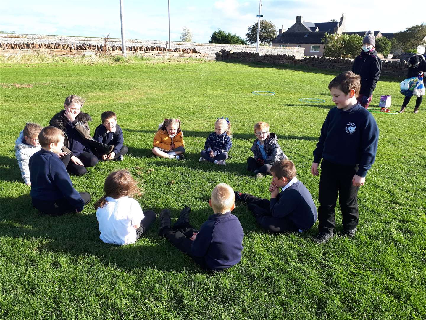 P1-P3 Lybster Youth Club members playing duck, duck, goose – one of the outdoor activities held last September.