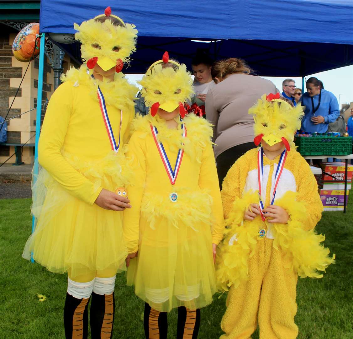 Wick chicks from Diddly Squat Farm: Cara, Alice and Liam Sinclair. Picture: Alan Hendry