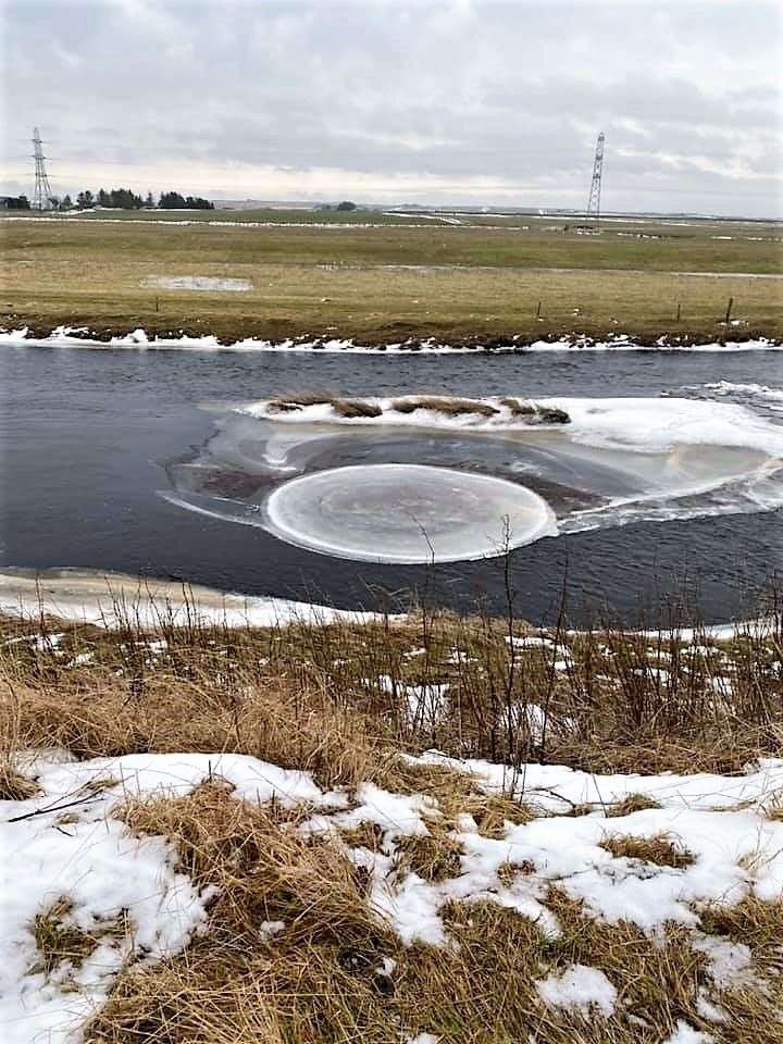 Jamie McCarthy saw the huge ice pancake while surveying stretches of River Thurso during the recent cold spell. Picture: Jamie McCarthy