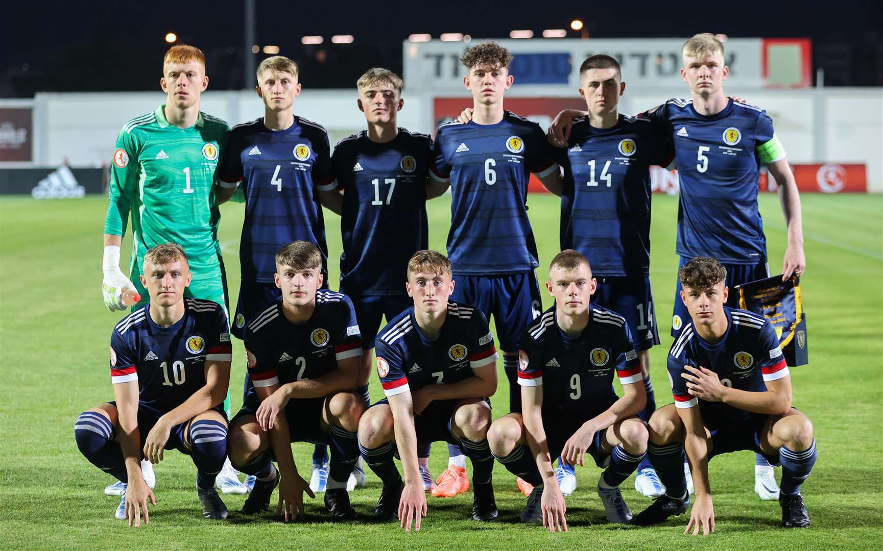 The Scotland team before their opening match in the UEFA Under-17 Championship finals in Israel this week, with Magnus Mackenzie in the centre of the front row. Picture: Scottish FA