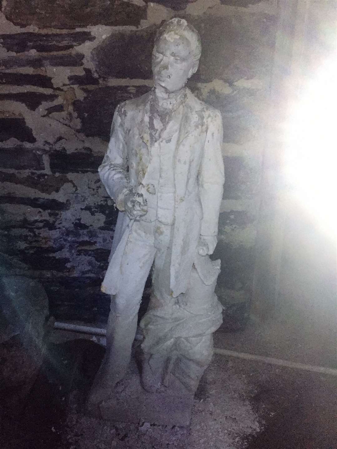 Nicolson's maquette for the James T Calder statue at Wick riverside in the damp cellar of the Carnegie building in Wick before it was rescued. Picture: Roy Mackenzie