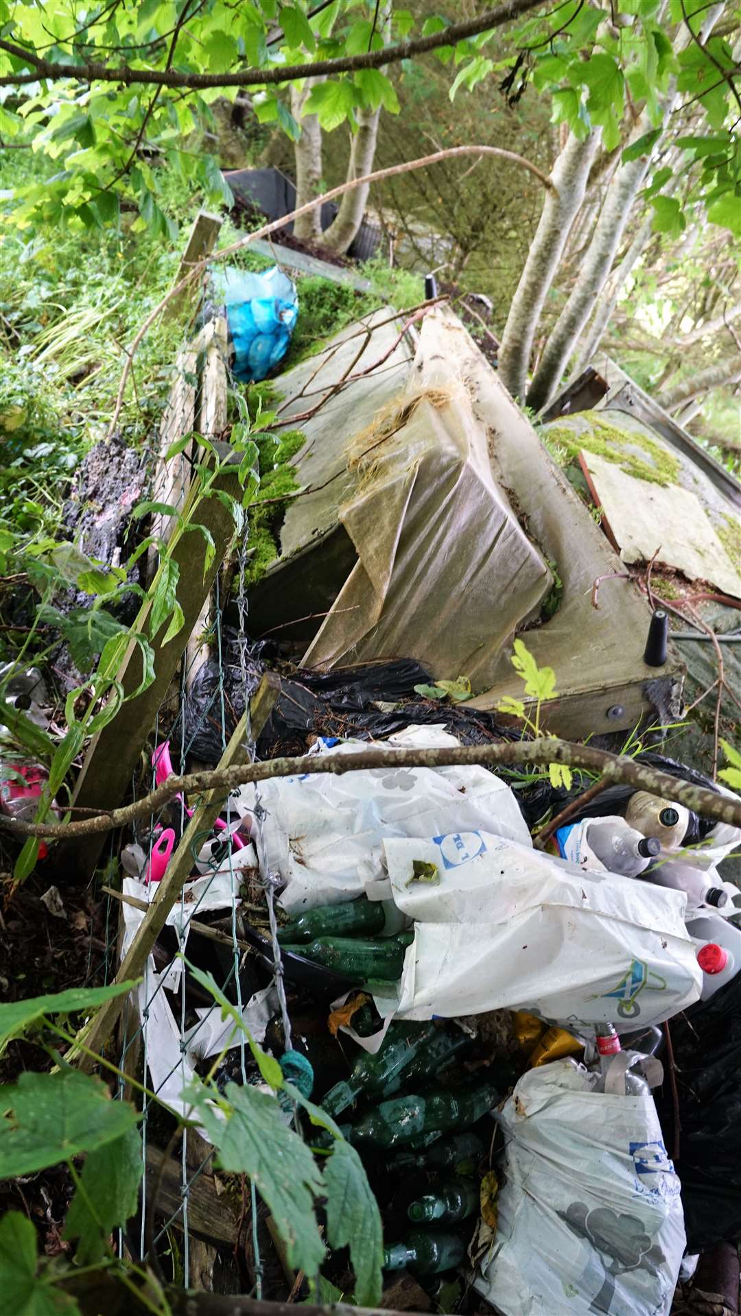 Historic fly-tipped articles lie further behind the properties and appear to have lain there for a number of years.