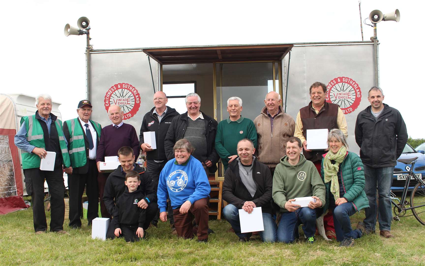Trophy winners gather at the end of Caithness and Sutherland Vintage and Classic Vehicle Club’s 50th anniversary rally.