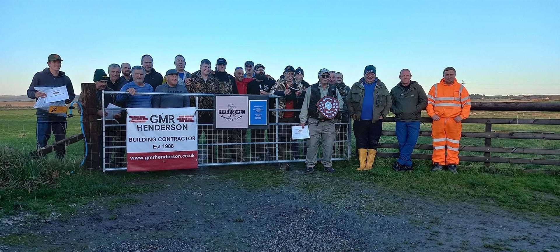 Prize-winners with other competitors and sponsors' representatives after the GMR Henderson Builders Ltd Autumn Open at Harpsdale Fishery Park.