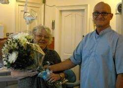 Dr John Rautenbach with Hilda Morrison, who was the first dental patient of the reopened Bridgend Healthcare Centre in Thurso.