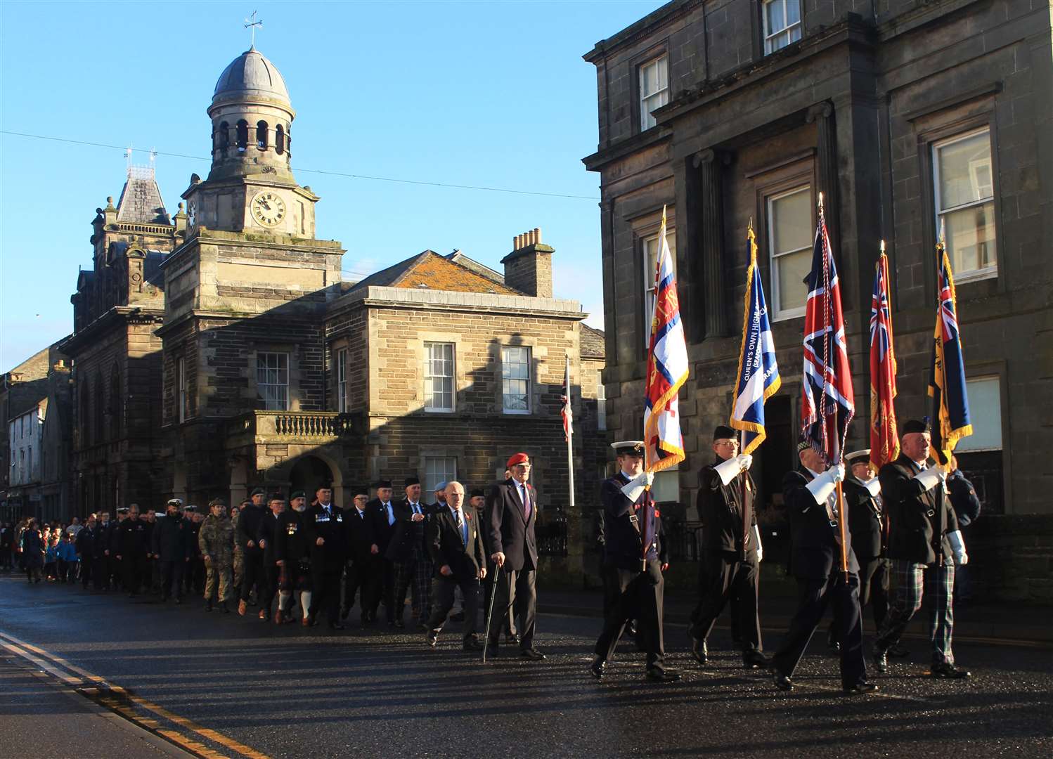 Colour party leading the parade through Bridge Street. Picture: Alan Hendry
