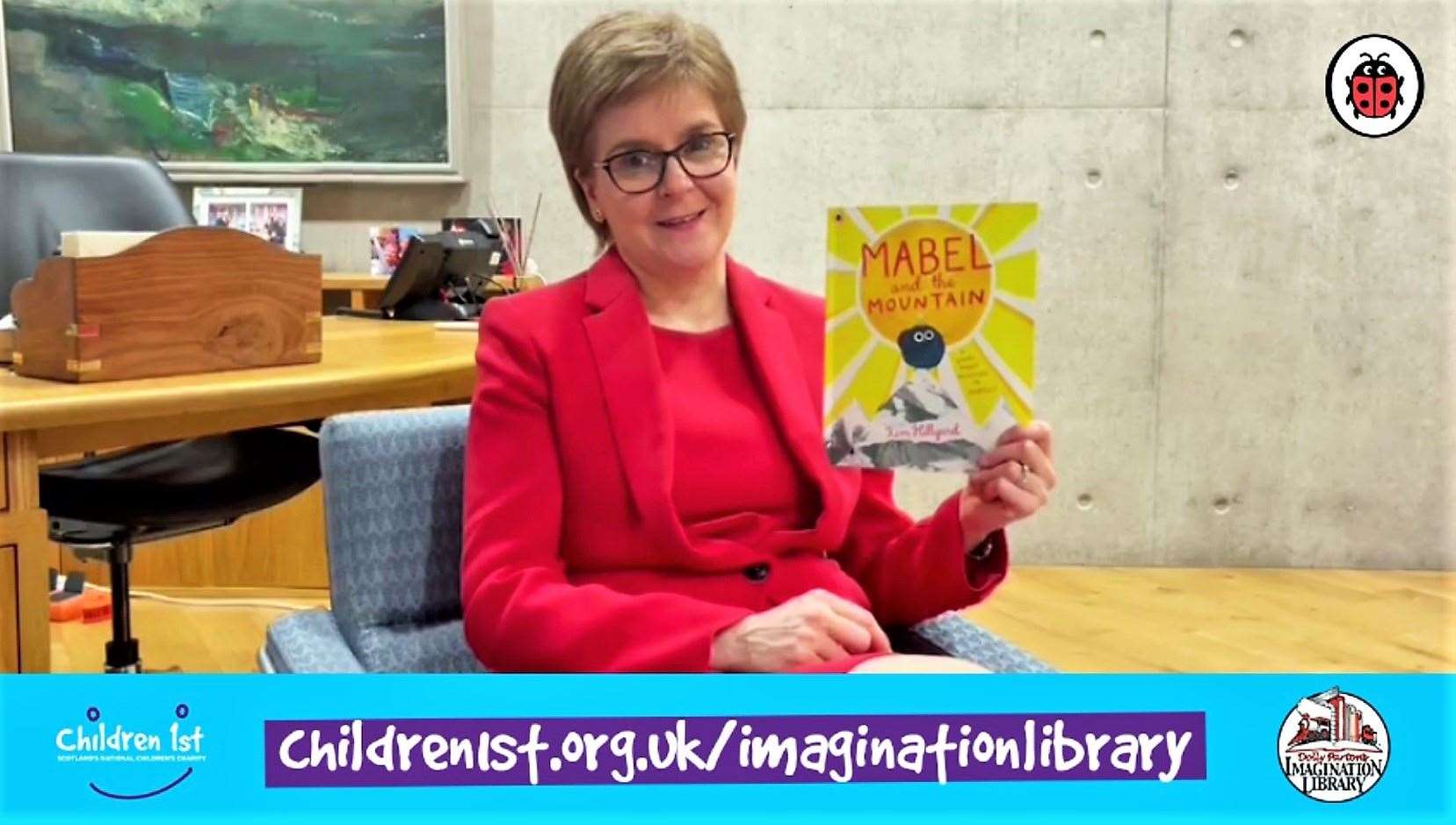 NIcola Sturgeon reads Mabel and the Mountain for the Children 1st and Imagination Library.