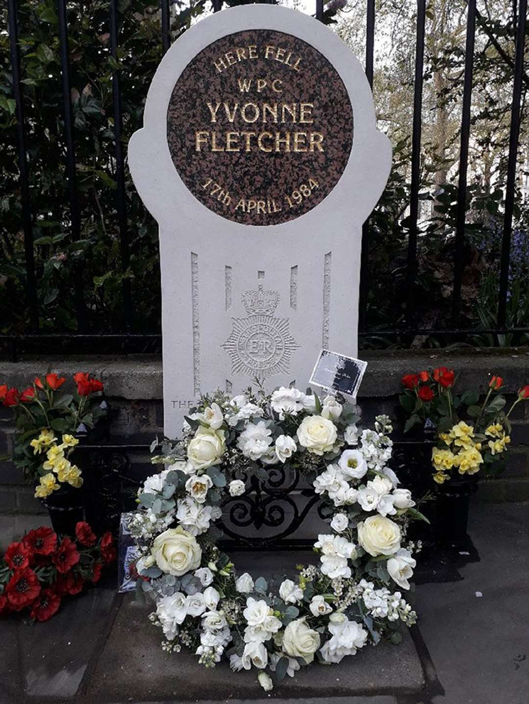 The memorial to Yvonne Fletcher in St James’s Square, central London (Metropolitan Police/PA)