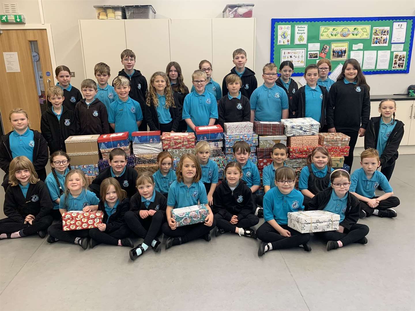 Children from Melvich Primary School filled dozens of shoeboxes with Christmas gifts.