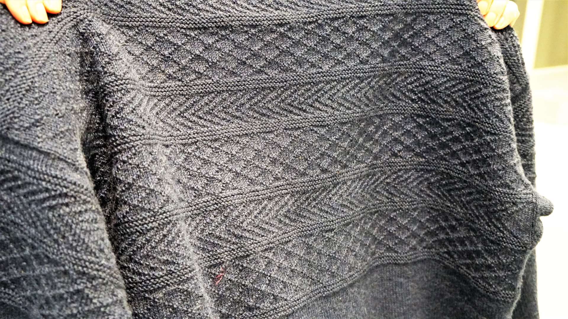 The unique pattern of the gansey jumper created by Gordon Reid. Ganseys often had intricate patterns knitted within them that often denoted the area a fisherman was from. Picture: DGS