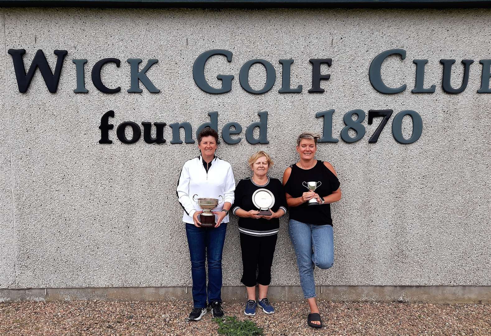 Wick ladies' section champions for the season (from left) Dee Macangus, club champion; Maureen Johnson, O'Brien Plate; and Fiona Harper, Claire Trophy.